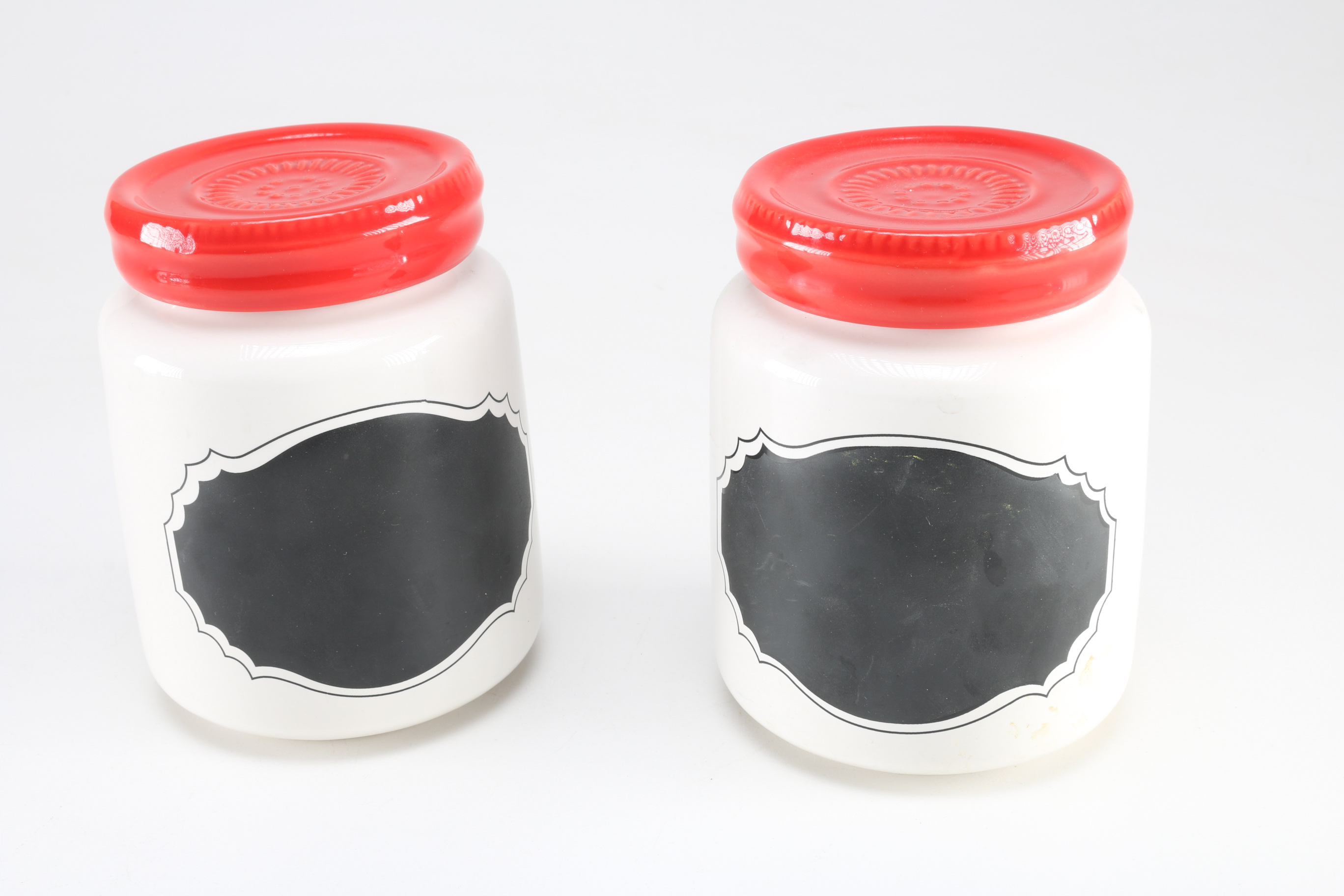 White and Red Tomato Theme Plate and Vintage Jars