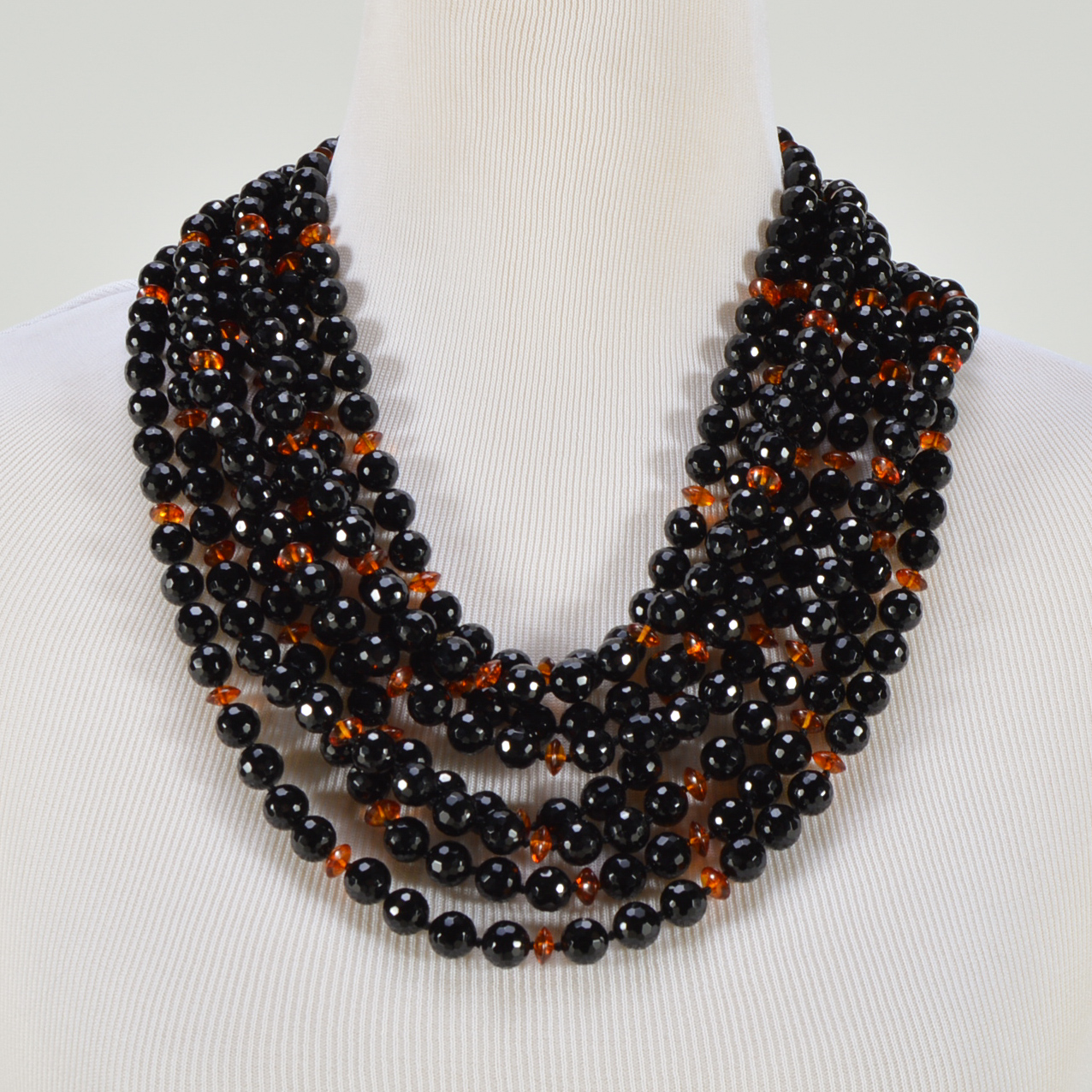 Patricia von Musulin Onyx, Amber, and Rosewood Statement Necklace