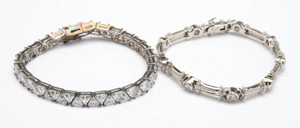 Six Sterling Silver CZ Tennis Bracelets