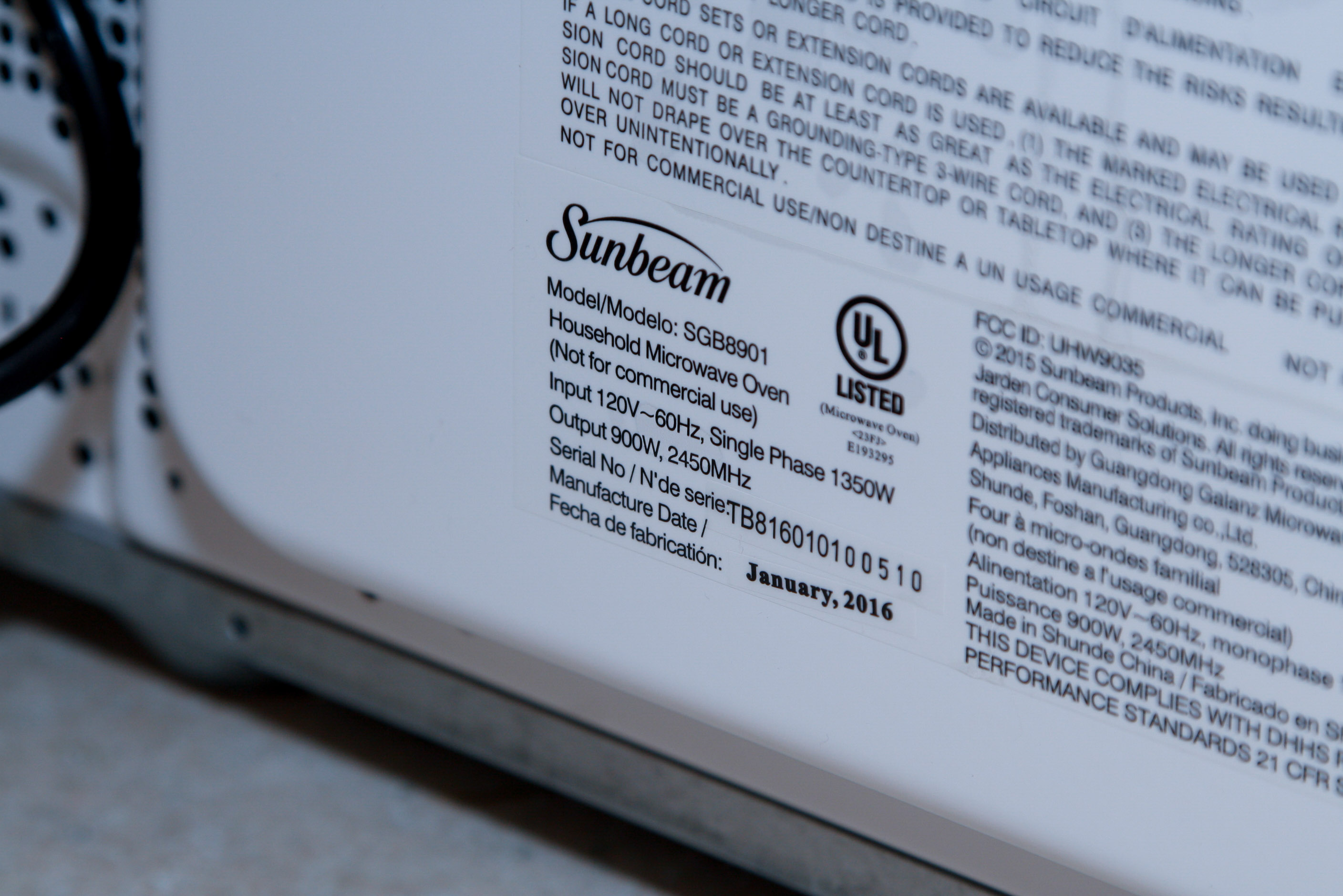 Sunbeam Countertop Microwave