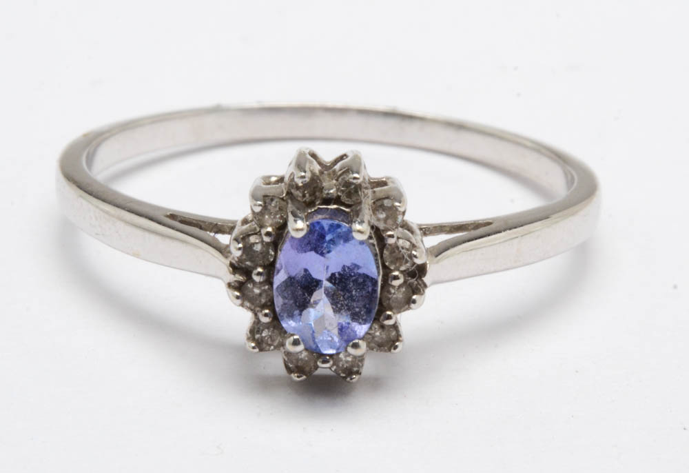 Pairing of 14K White Gold Semi-Precious Stone Diamond Rings