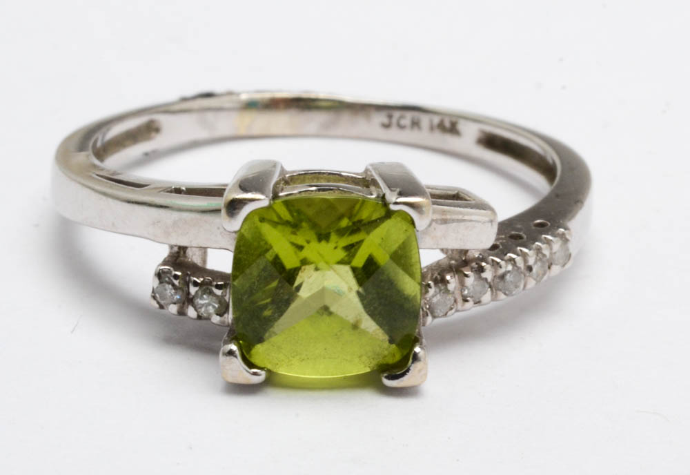 Pairing of 14K White Gold Semi-Precious Stone Diamond Rings