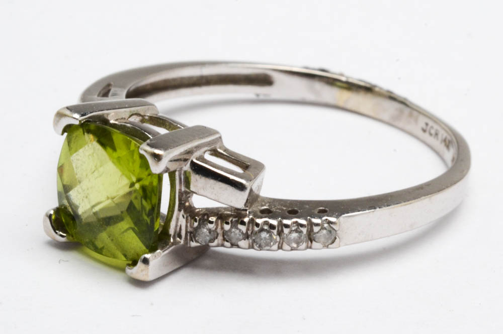 Pairing of 14K White Gold Semi-Precious Stone Diamond Rings