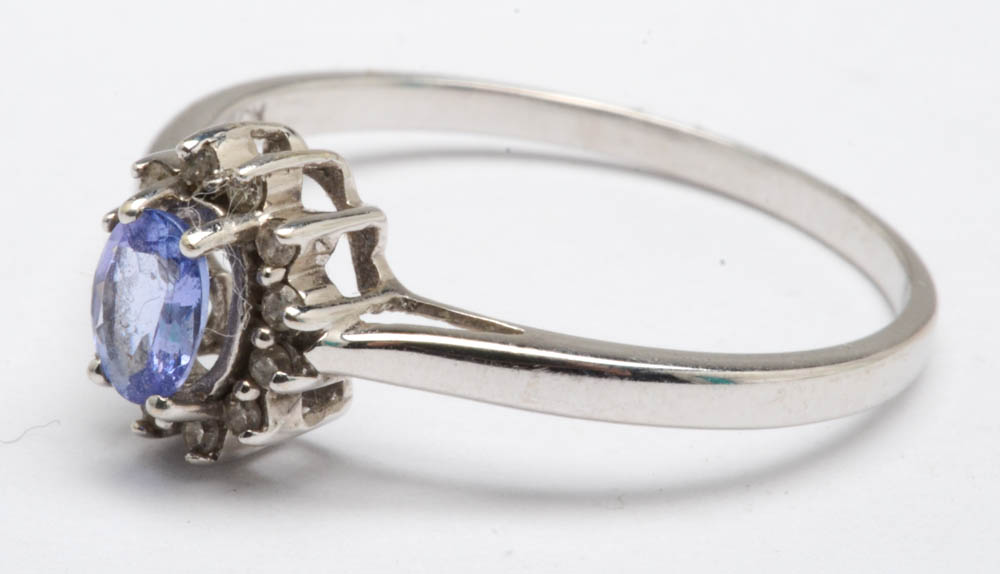 Pairing of 14K White Gold Semi-Precious Stone Diamond Rings