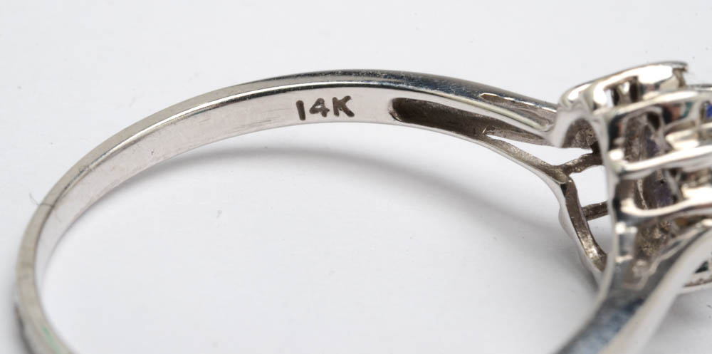 Pairing of 14K White Gold Semi-Precious Stone Diamond Rings