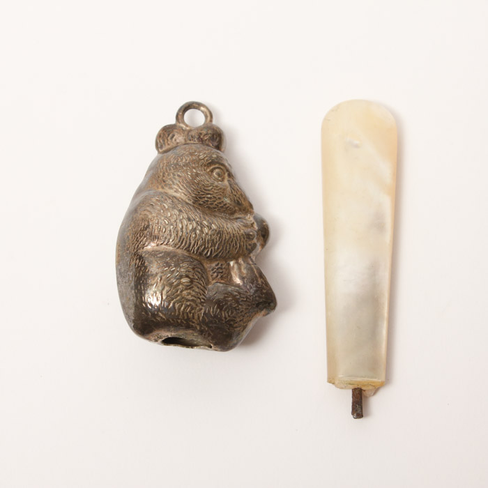 Vintage Silver Plate Rattle with Mother of Pearl Teether