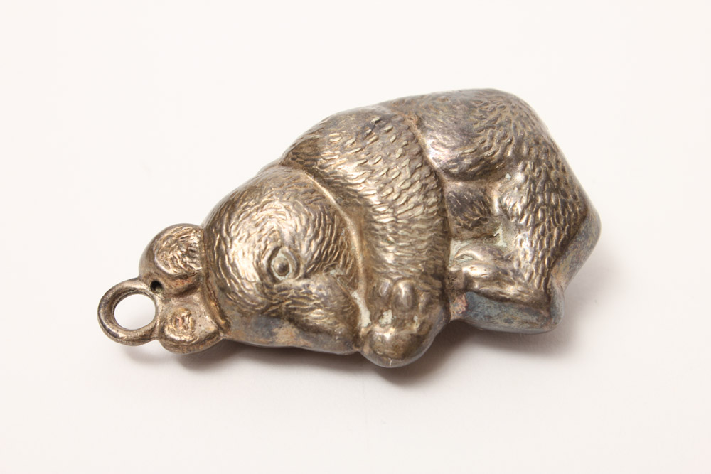 Vintage Silver Plate Rattle with Mother of Pearl Teether