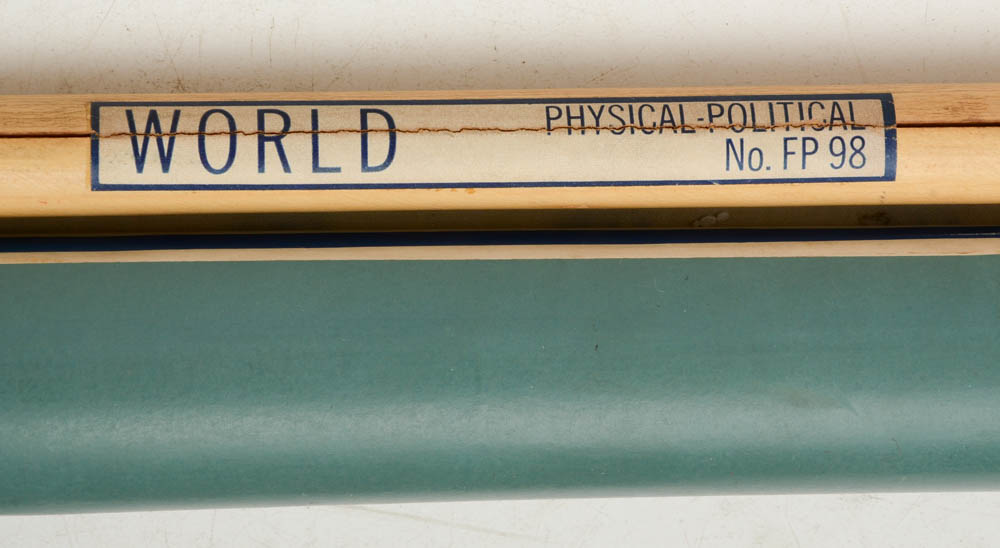 1968 Vintage Pull-Down World Map