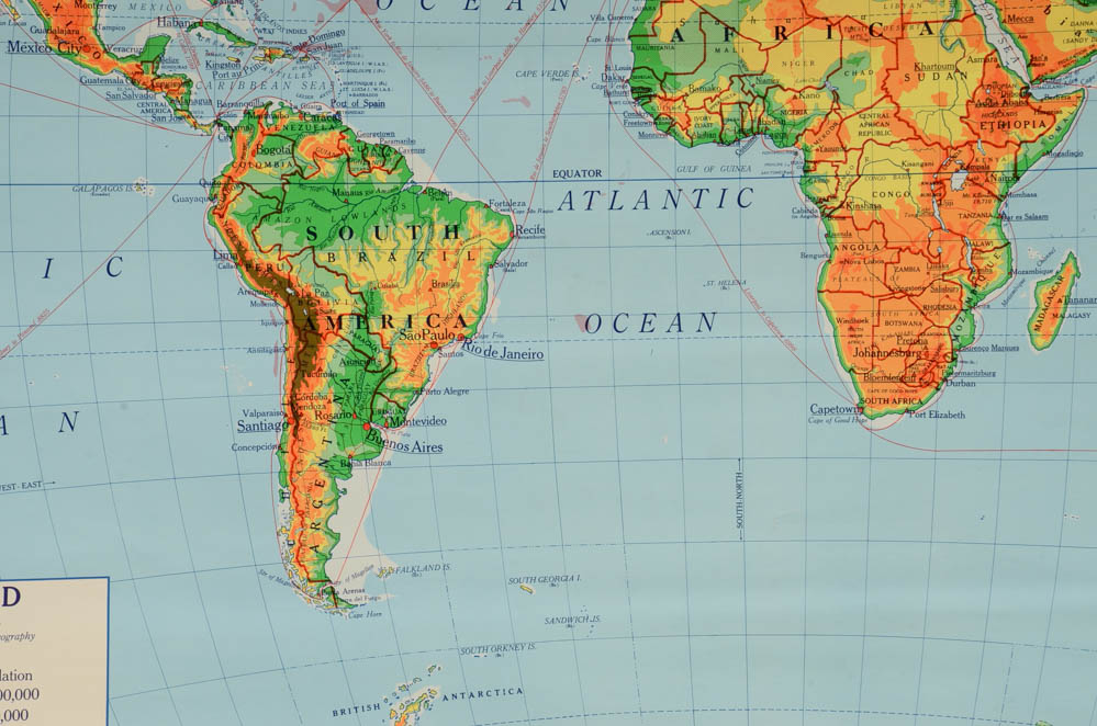 1968 Vintage Pull-Down World Map