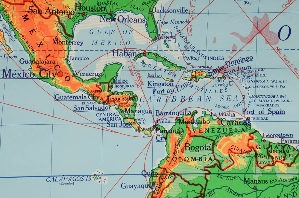 1968 Vintage Pull-Down World Map