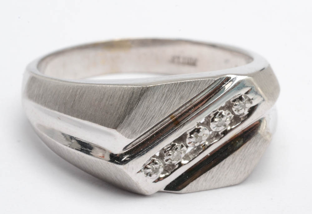 Men's 10K White Gold Diamond Ring