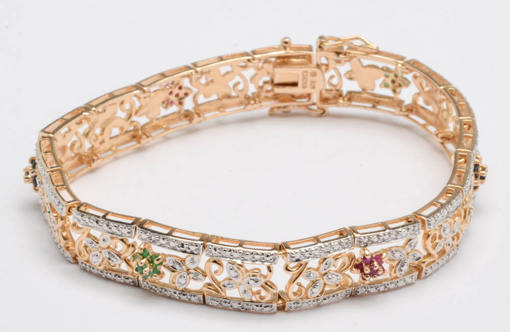 Collection of Three Sterling Silver Semi-Precious Stone Tennis Bracelets