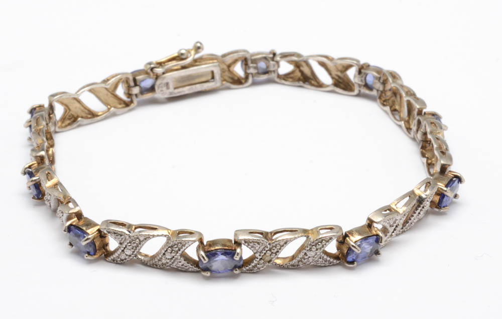 Collection of Three Sterling Silver Semi-Precious Stone Tennis Bracelets