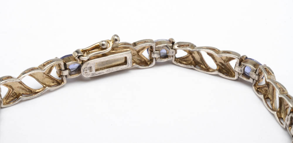 Collection of Three Sterling Silver Semi-Precious Stone Tennis Bracelets