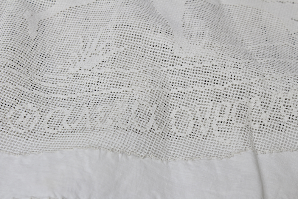 Vintage Lace Tablecloth and Embroidered Tea Towel Set