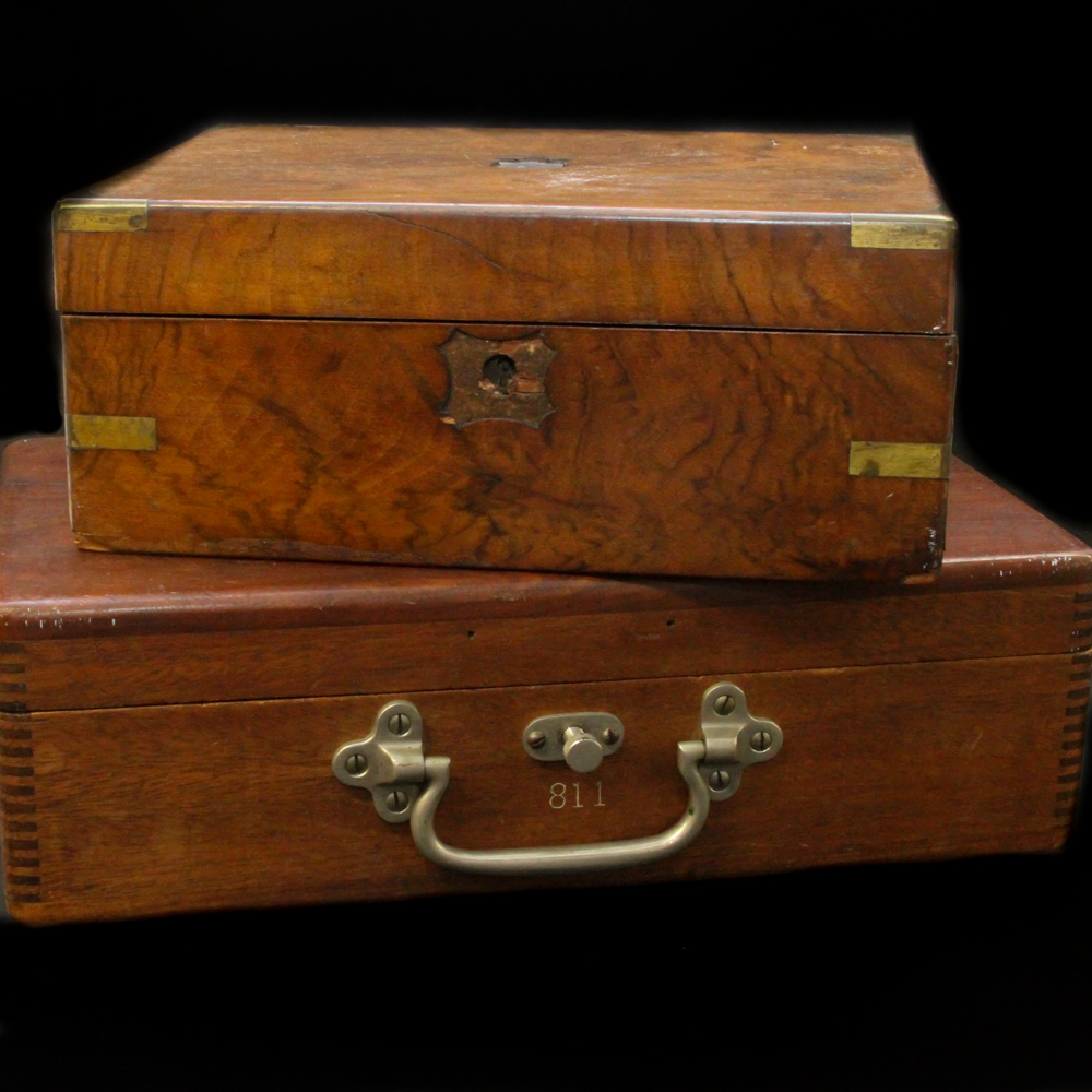 Antique Burl Lap desk and Teak Travelcase