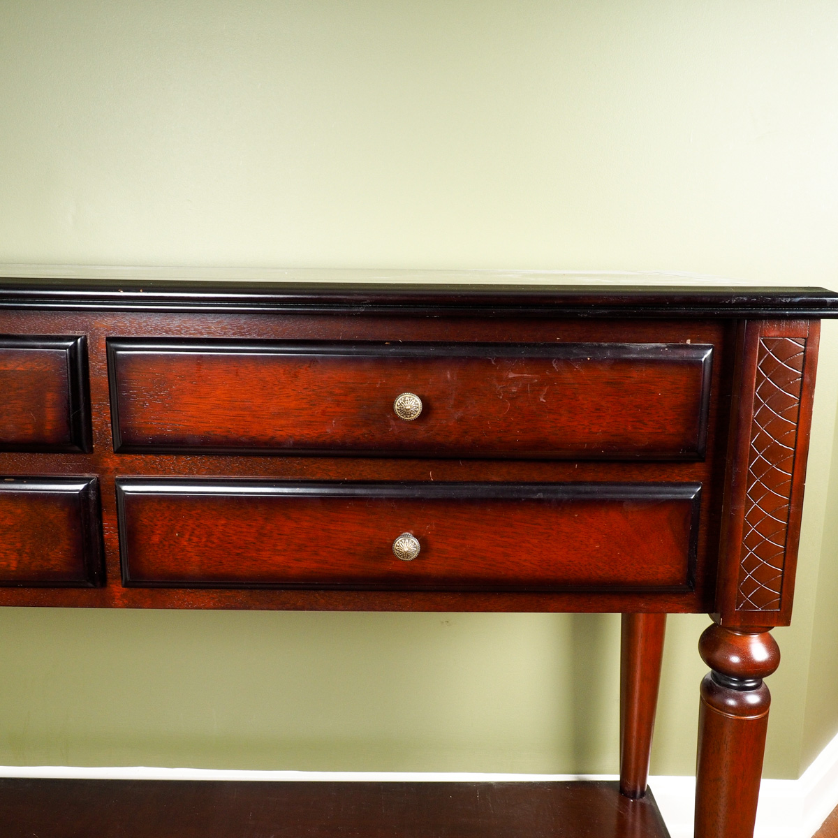 Dark Wood Credenza with Drawers and Shelf