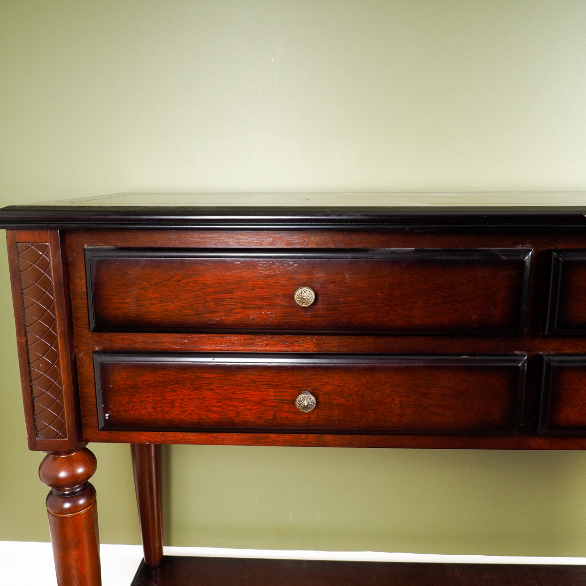 Dark Wood Credenza with Drawers and Shelf