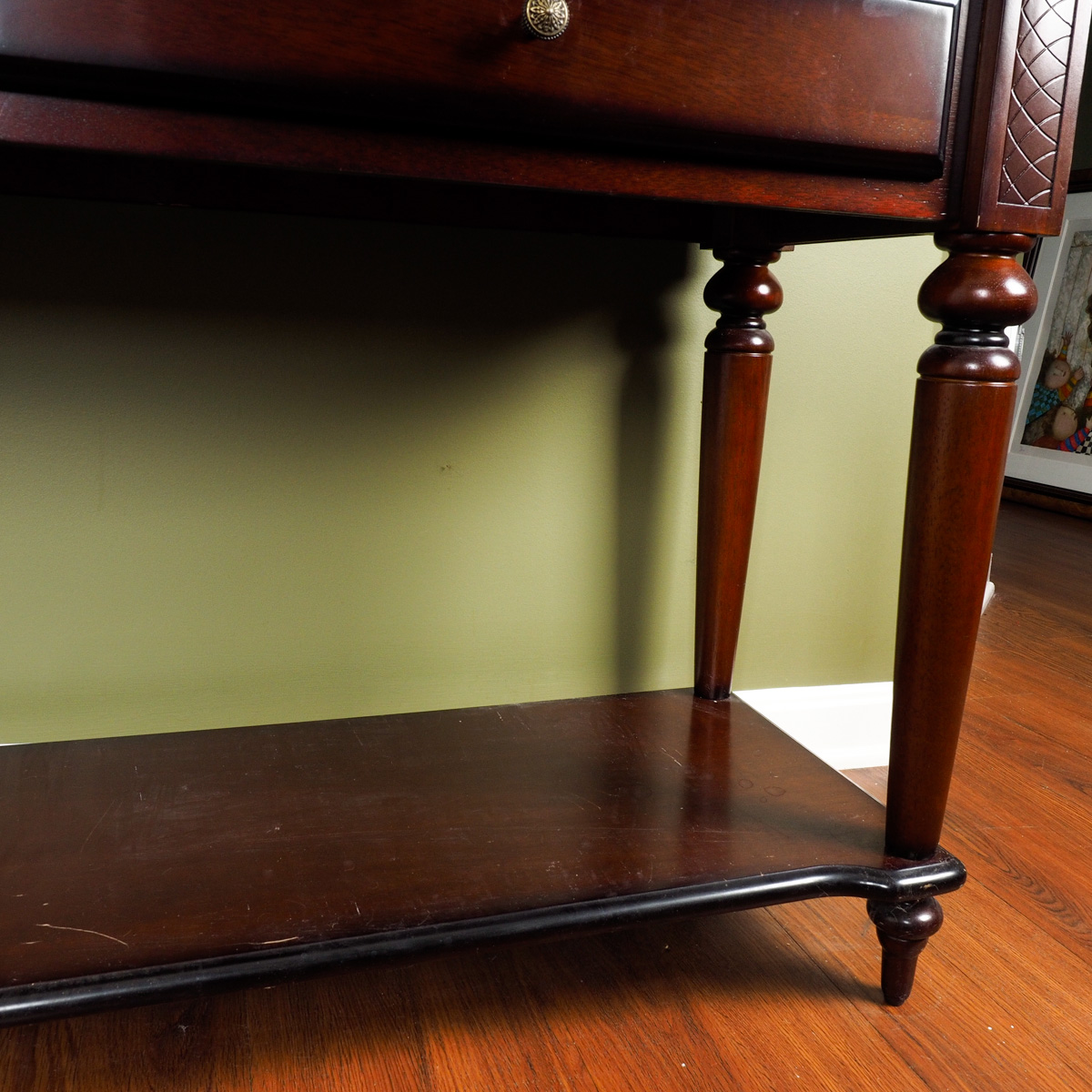 Dark Wood Credenza with Drawers and Shelf