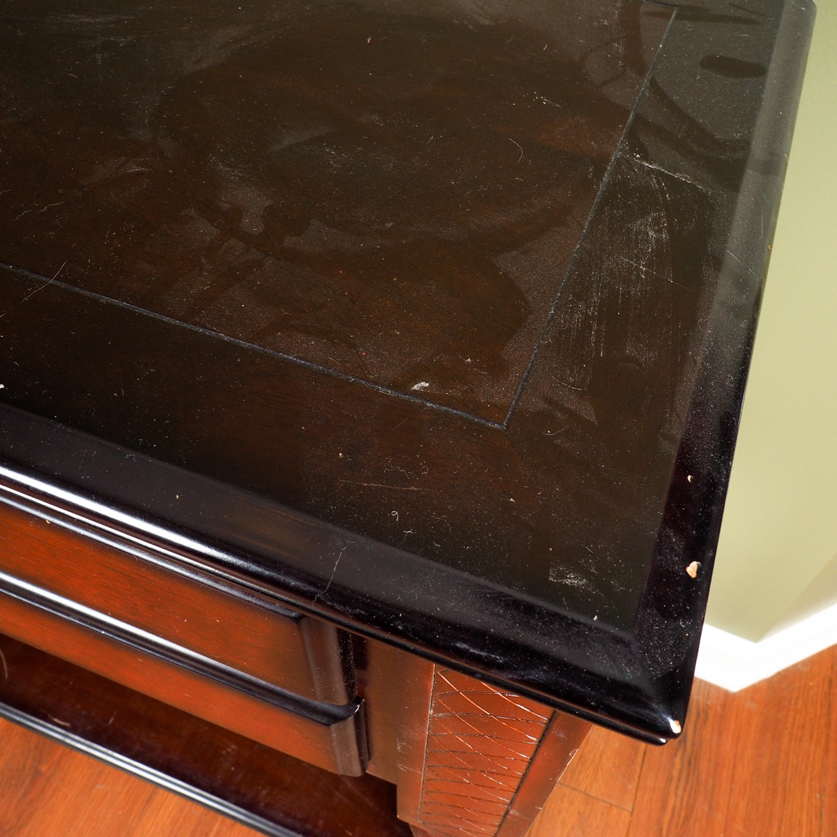 Dark Wood Credenza with Drawers and Shelf