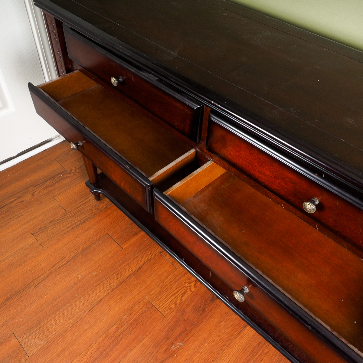 Dark Wood Credenza with Drawers and Shelf