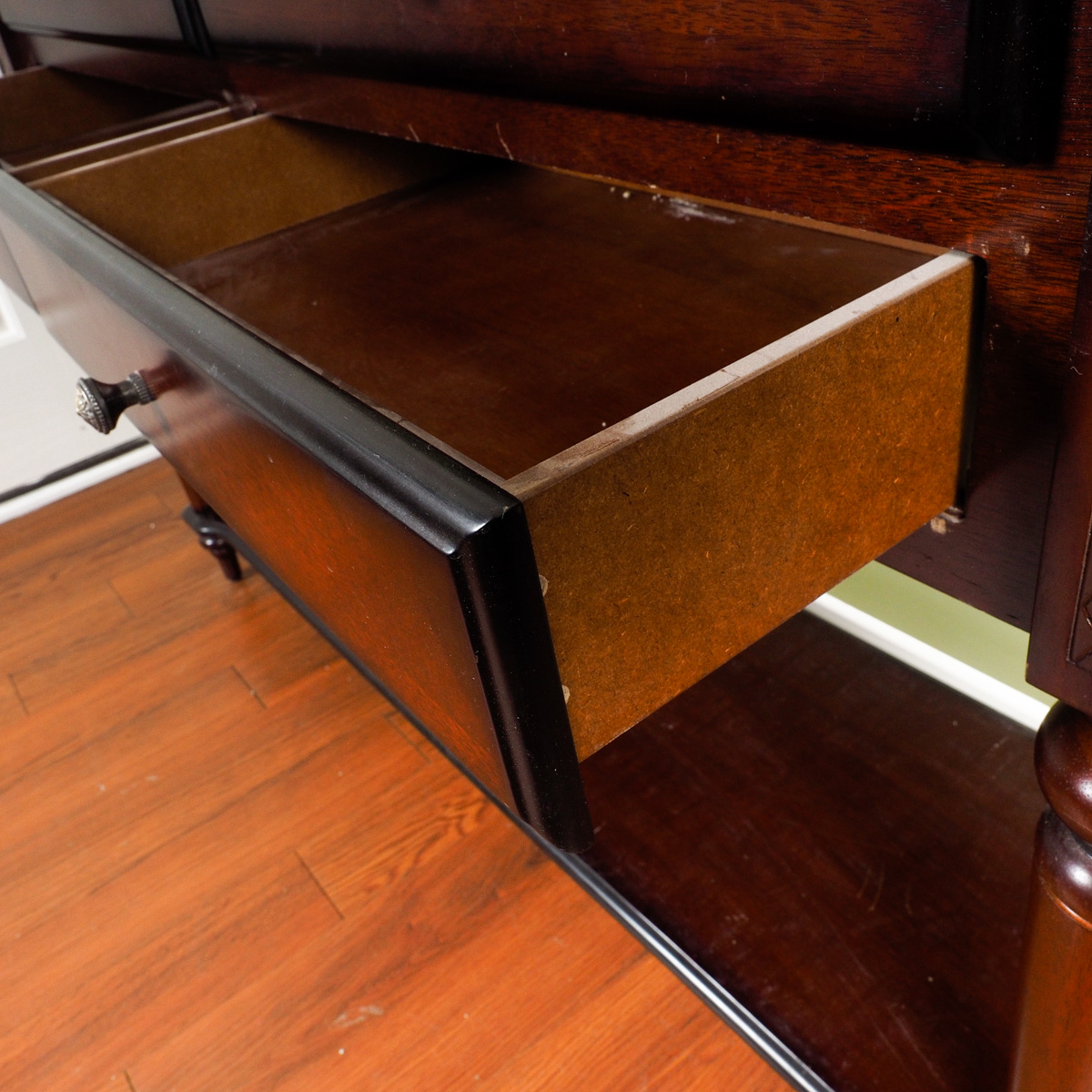 Dark Wood Credenza with Drawers and Shelf