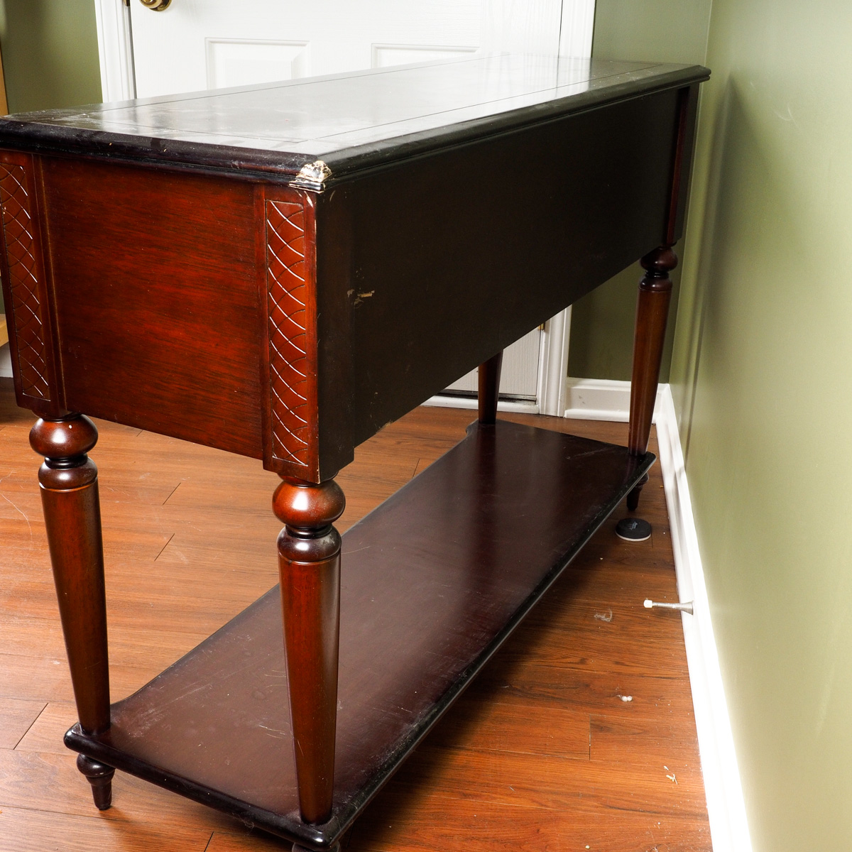 Dark Wood Credenza with Drawers and Shelf