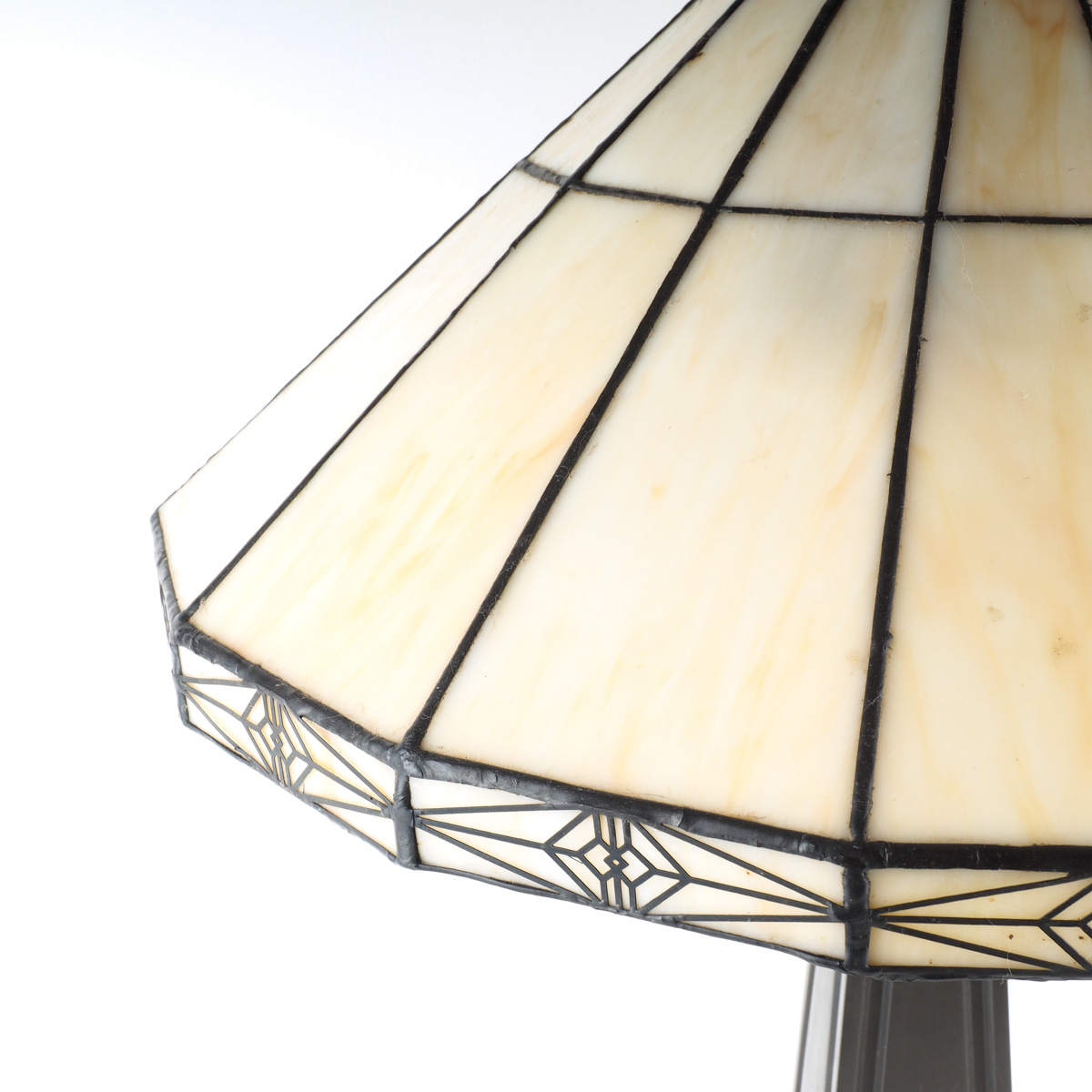 Tiffany Style Table Lamp with White Shade and Metal Base