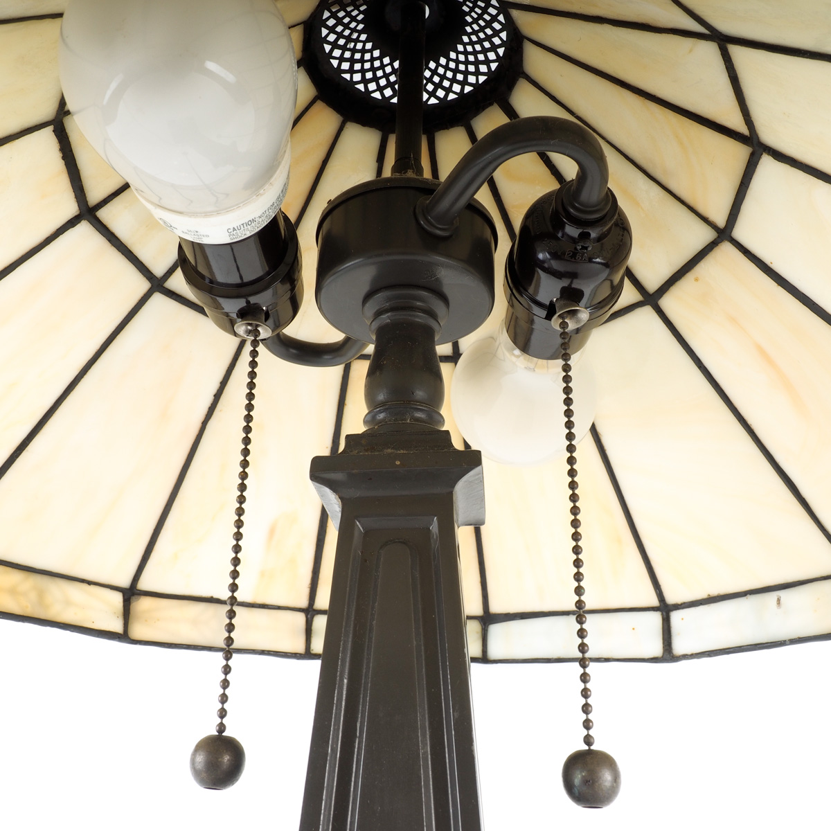 Tiffany Style Table Lamp with White Shade and Metal Base