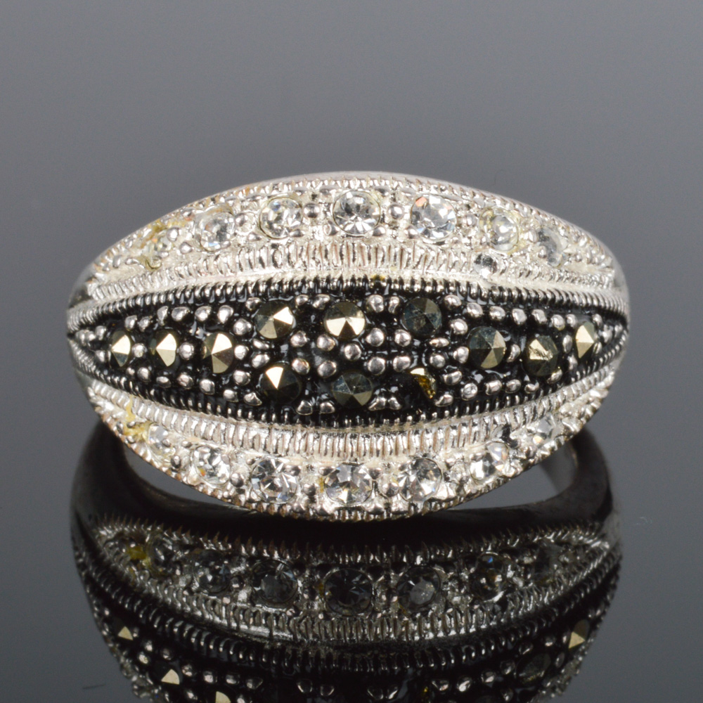 Sterling Silver, Cubic Zirconia and Marcasite Ring