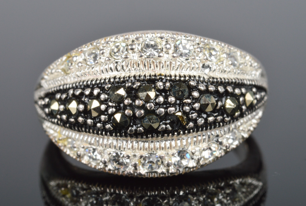 Sterling Silver, Cubic Zirconia and Marcasite Ring