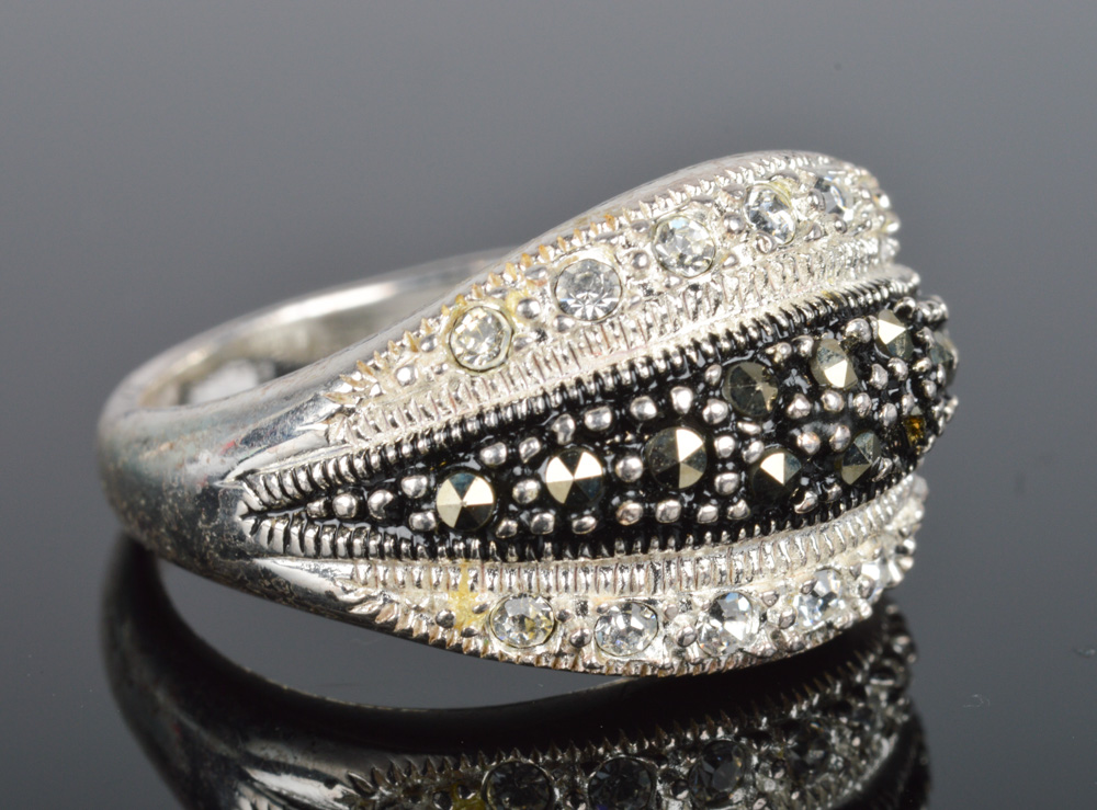 Sterling Silver, Cubic Zirconia and Marcasite Ring