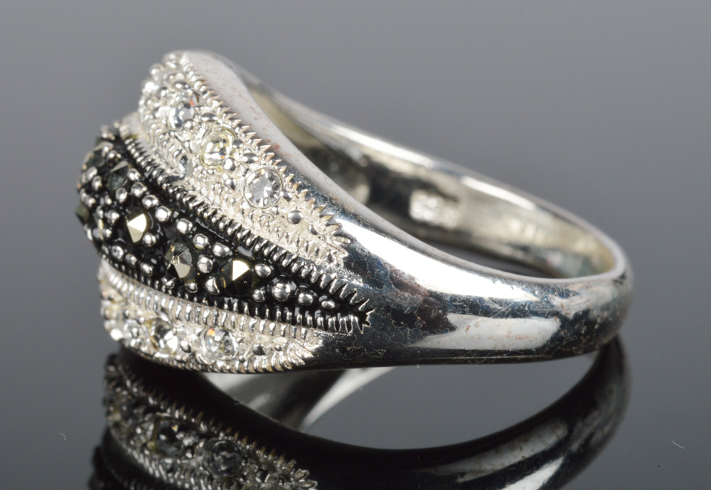 Sterling Silver, Cubic Zirconia and Marcasite Ring