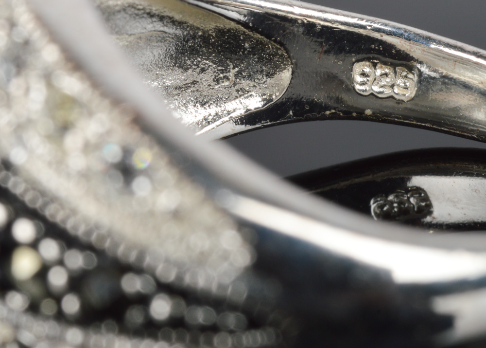 Sterling Silver, Cubic Zirconia and Marcasite Ring