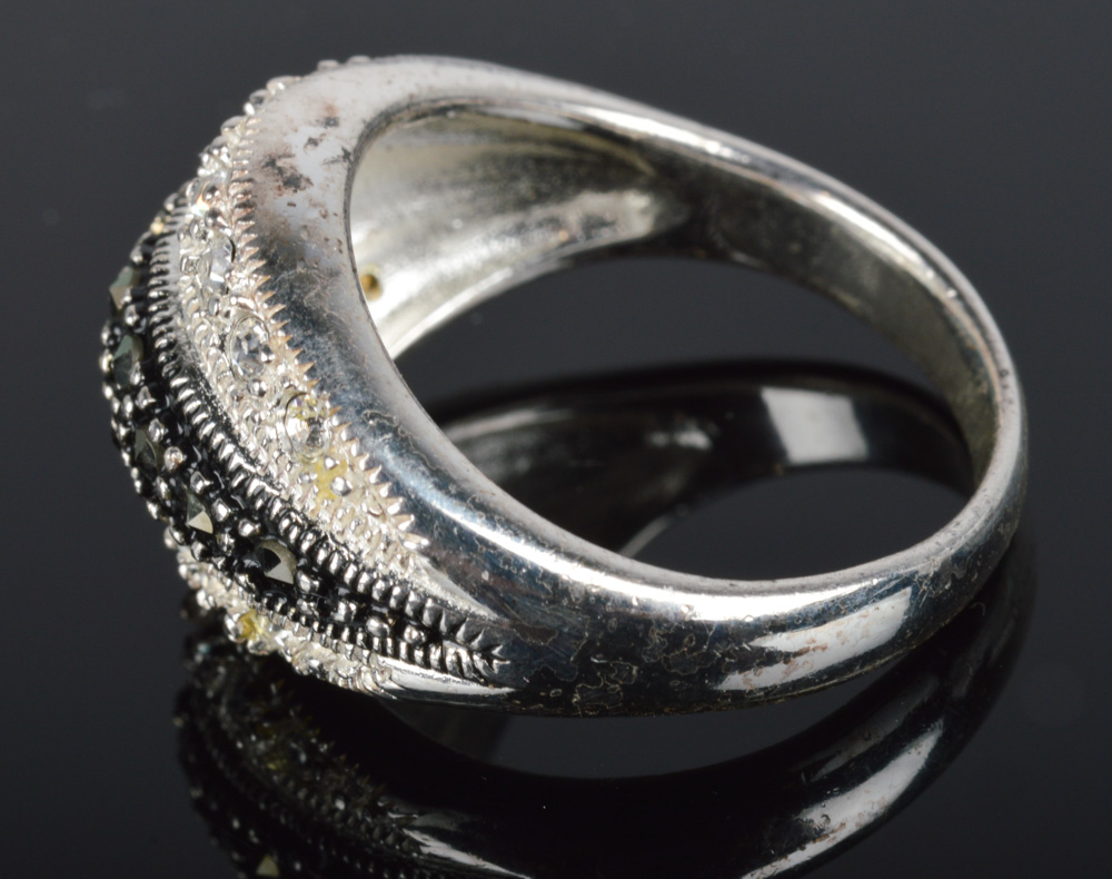 Sterling Silver, Cubic Zirconia and Marcasite Ring