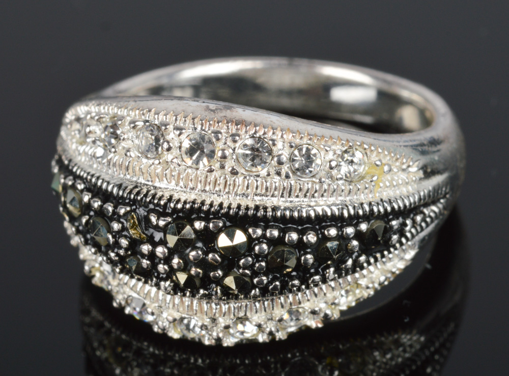 Sterling Silver, Cubic Zirconia and Marcasite Ring