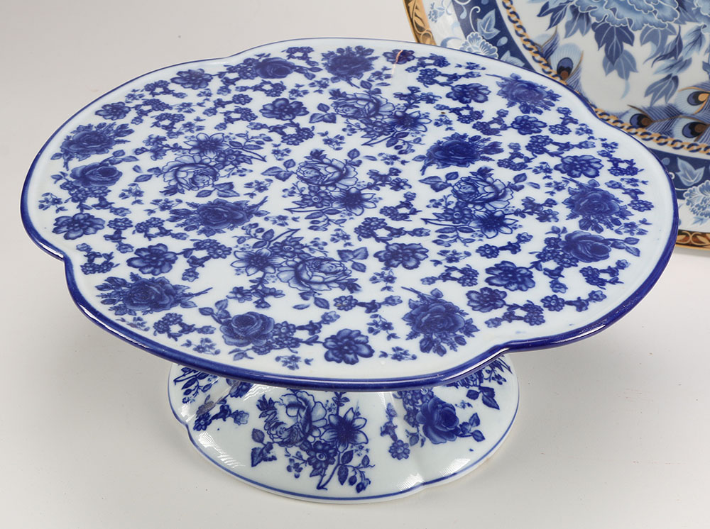 Blue and White Ceramic Serving Trays and Candle Holders