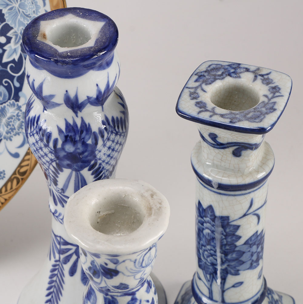 Blue and White Ceramic Serving Trays and Candle Holders