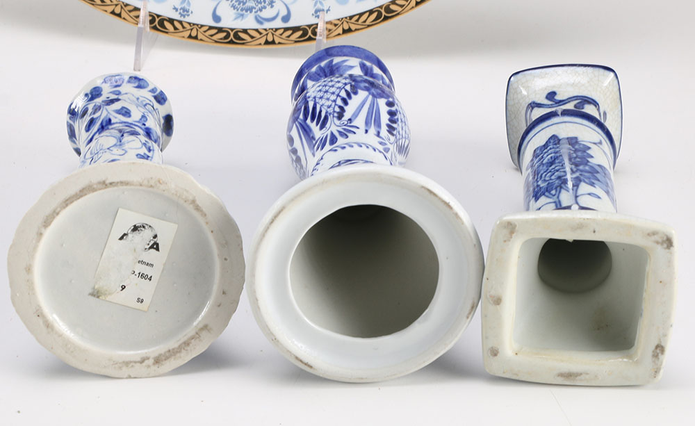 Blue and White Ceramic Serving Trays and Candle Holders