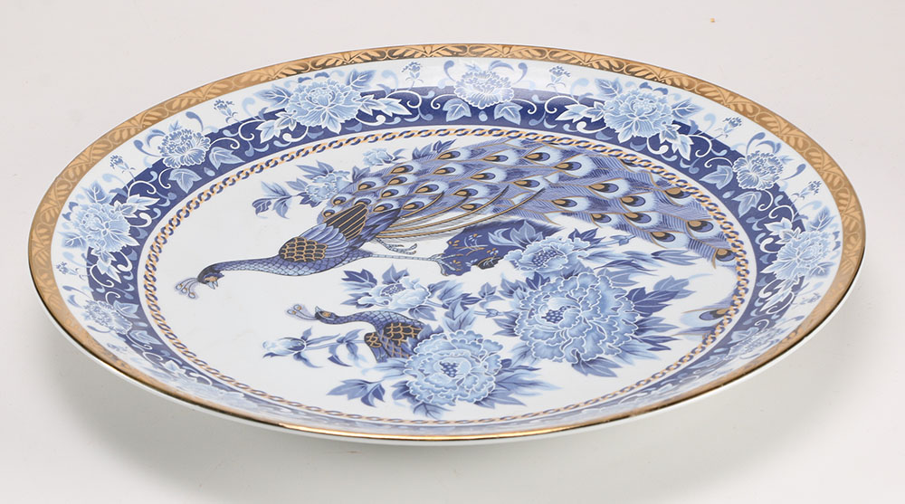 Blue and White Ceramic Serving Trays and Candle Holders