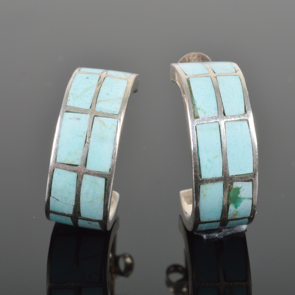 Sterling Silver Turquoise Hoop Earrings