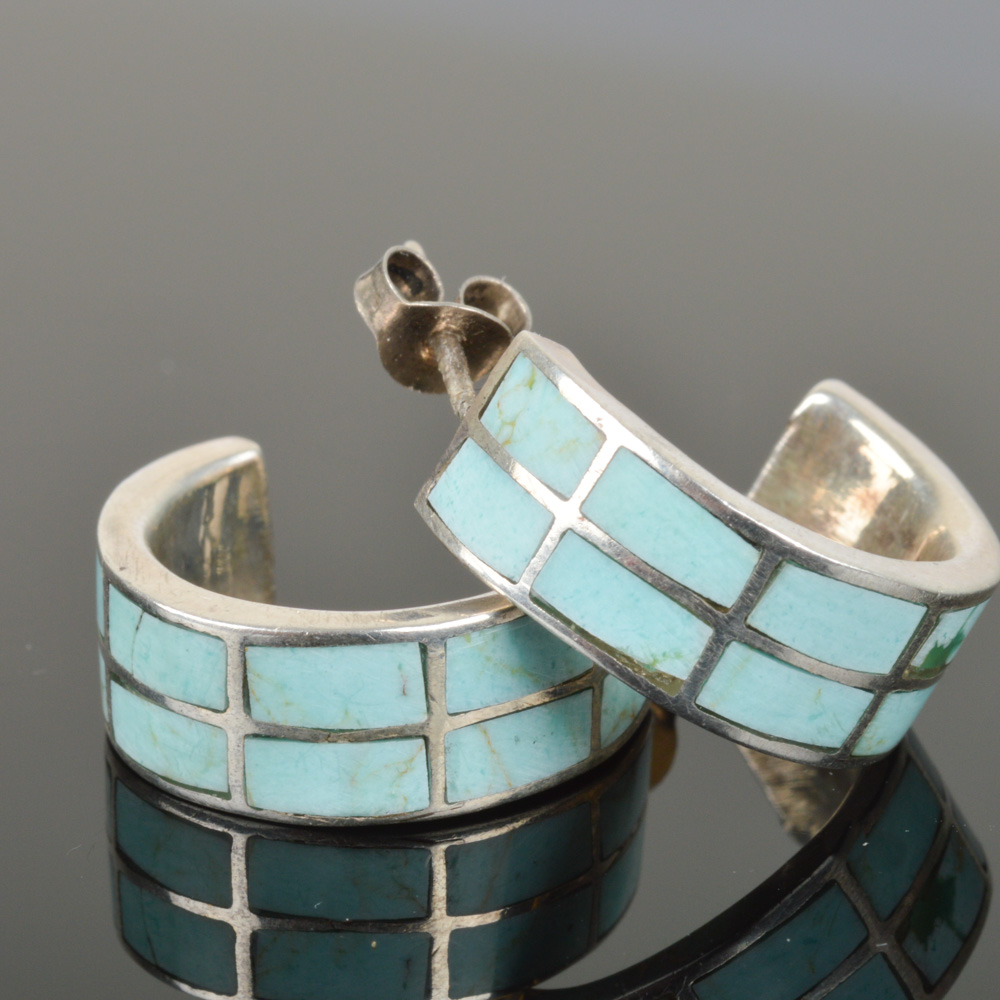 Sterling Silver Turquoise Hoop Earrings