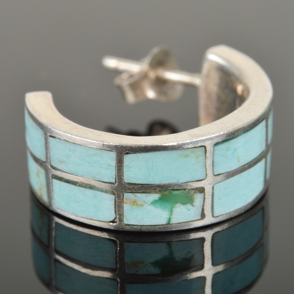 Sterling Silver Turquoise Hoop Earrings