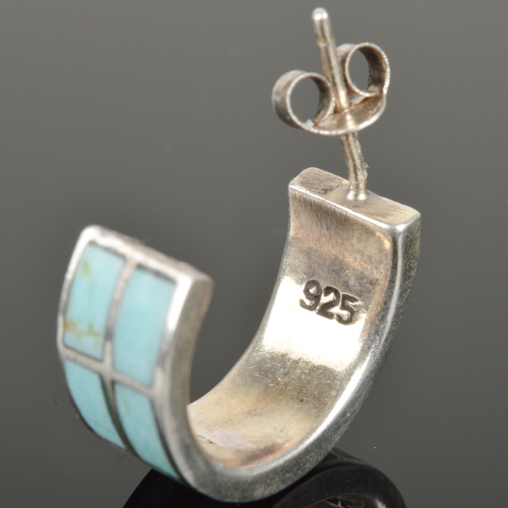 Sterling Silver Turquoise Hoop Earrings