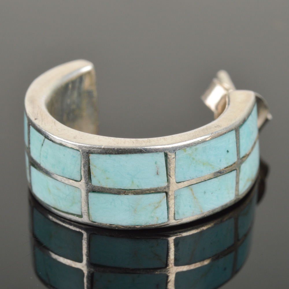 Sterling Silver Turquoise Hoop Earrings