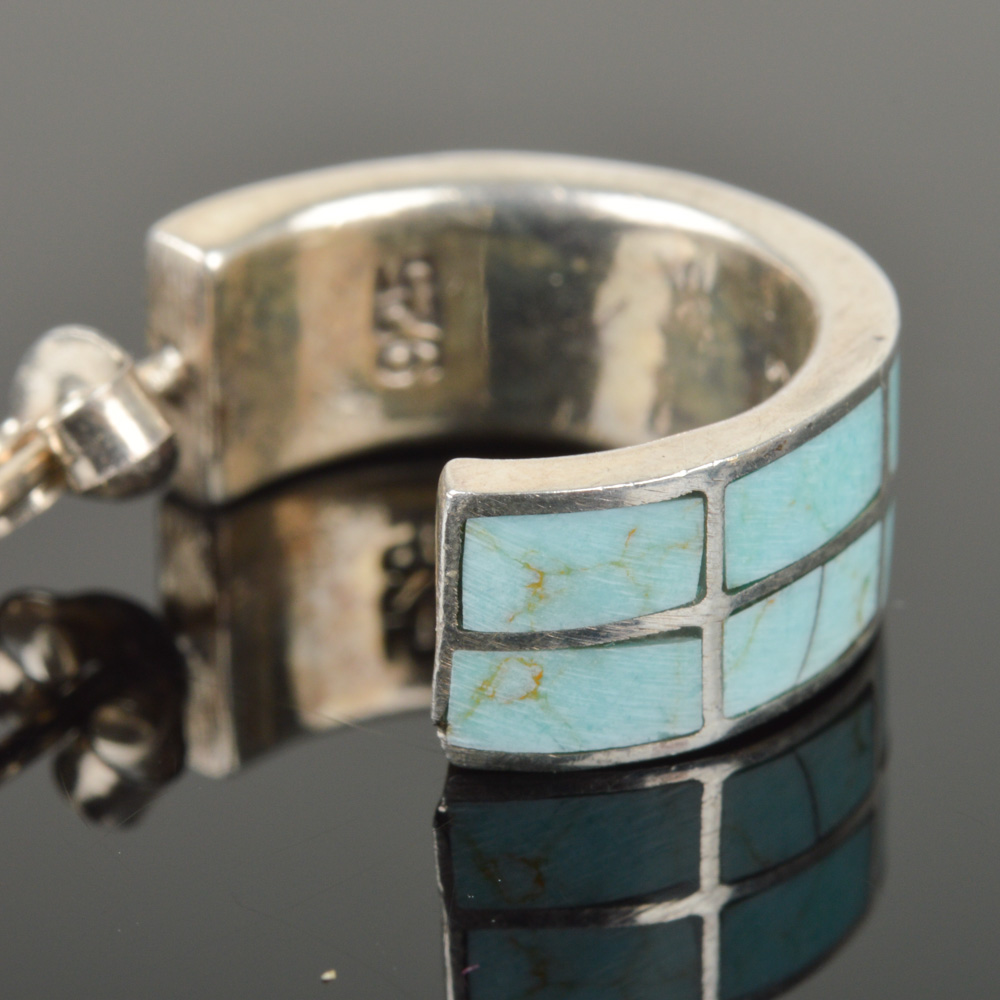 Sterling Silver Turquoise Hoop Earrings