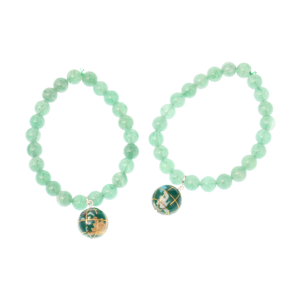 Jade Beaded Bracelet, Cloisonné Globe with Sterling Silver
