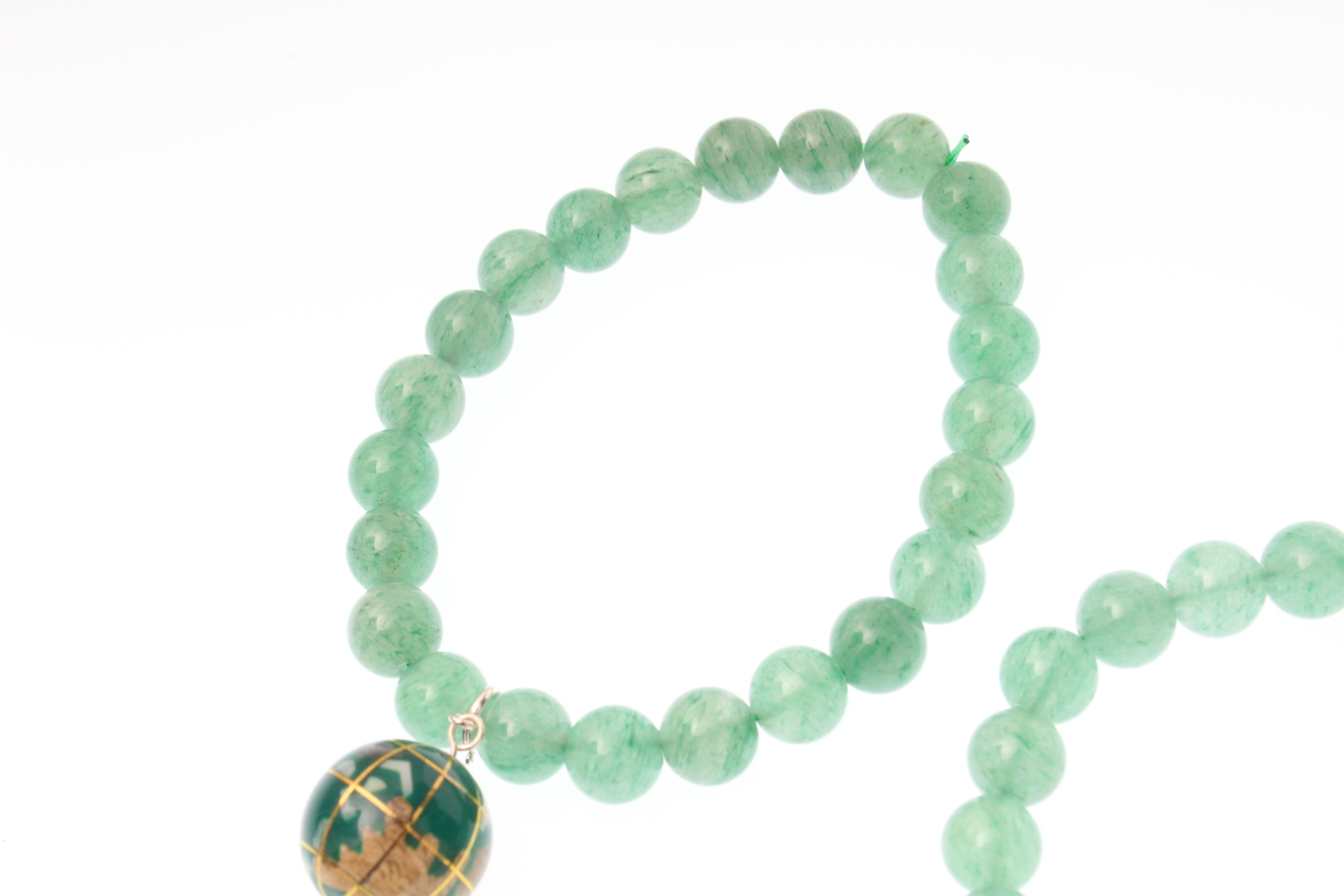 Jade Beaded Bracelet, Cloisonné Globe with Sterling Silver