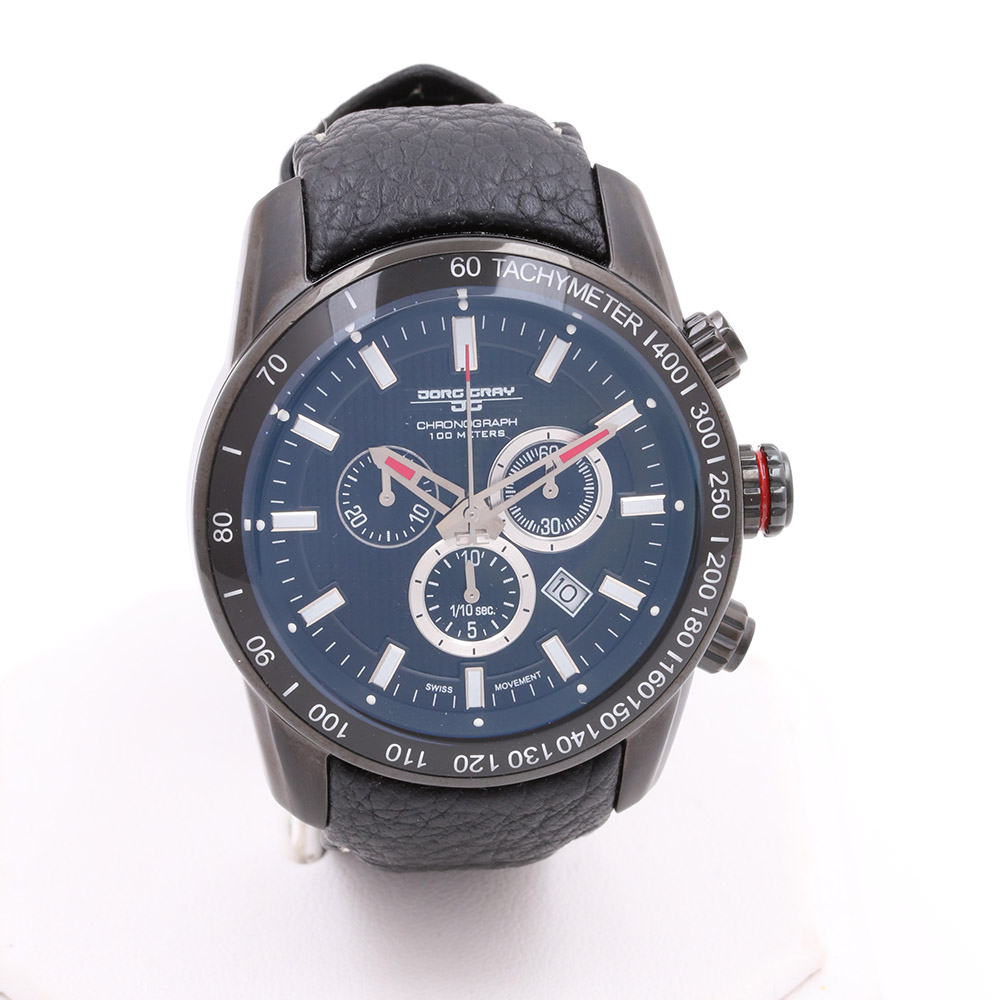 Jorg Gray Black Leather Chronograph Watch