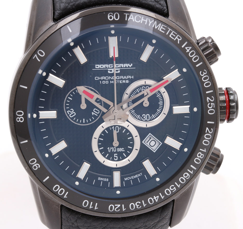 Jorg Gray Black Leather Chronograph Watch
